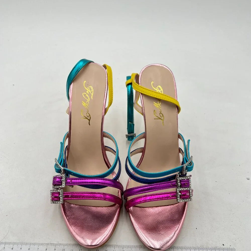 FOWT Light Pink Open Toe Rhinestones Ankle Strap Sandals High Heels Shoes - Picture 3 of 8